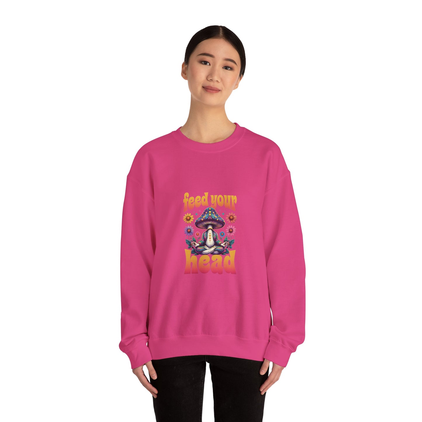 Feed Your Head Mushroom Unisex Heavy Blend™ Crewneck Sweatshirt - Psychedelic Floral Design