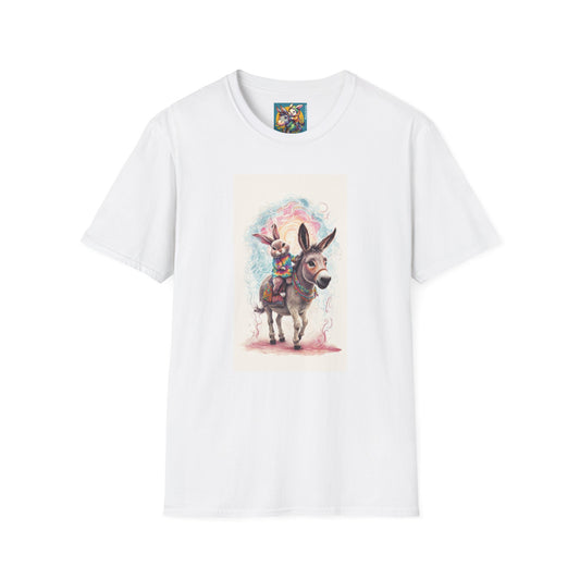 Hippie Animals Unisex Softstyle T-Shirt - Colorful Bunny and Donkey Design