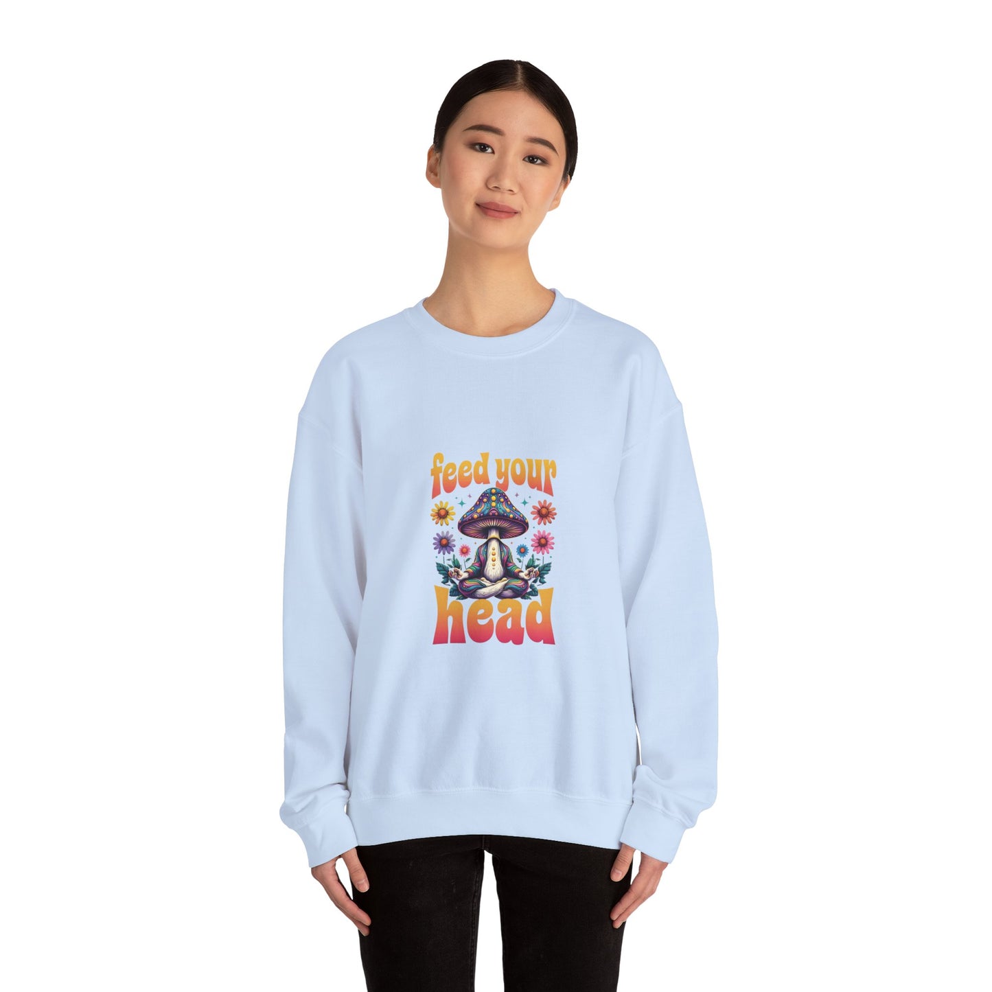 Feed Your Head Mushroom Unisex Heavy Blend™ Crewneck Sweatshirt - Psychedelic Floral Design