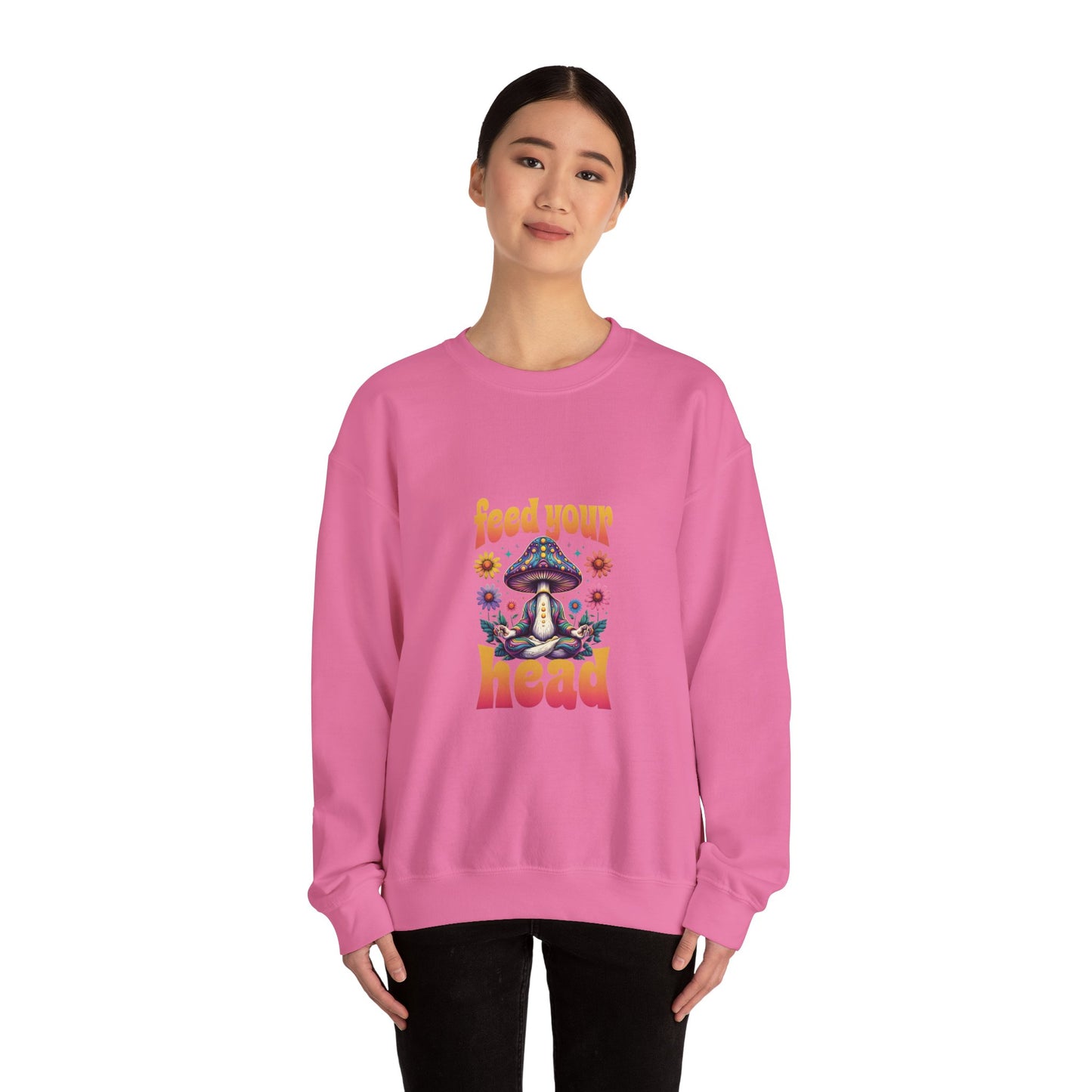 Feed Your Head Mushroom Unisex Heavy Blend™ Crewneck Sweatshirt - Psychedelic Floral Design