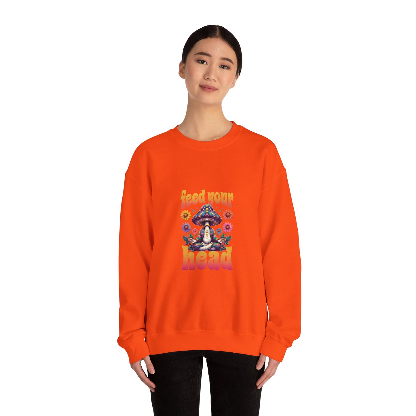 Feed Your Head Mushroom Unisex Heavy Blend™ Crewneck Sweatshirt - Psychedelic Floral Design