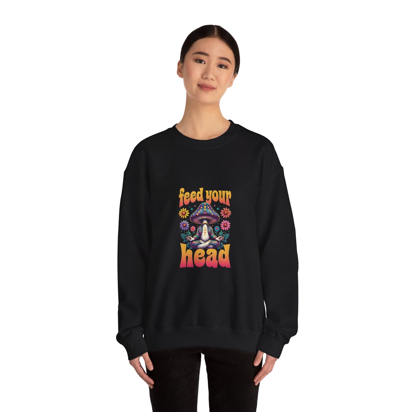 Feed Your Head Mushroom Unisex Heavy Blend™ Crewneck Sweatshirt - Psychedelic Floral Design