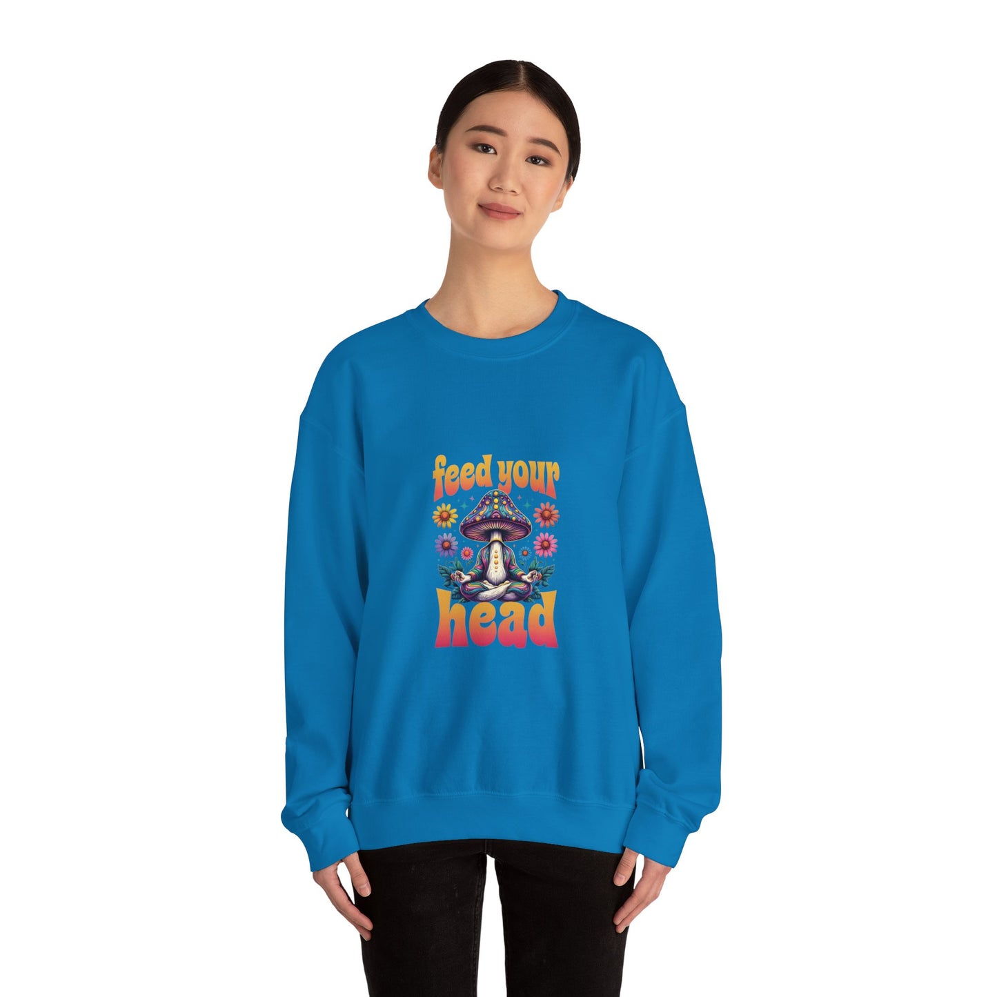 Feed Your Head Mushroom Unisex Heavy Blend™ Crewneck Sweatshirt - Psychedelic Floral Design