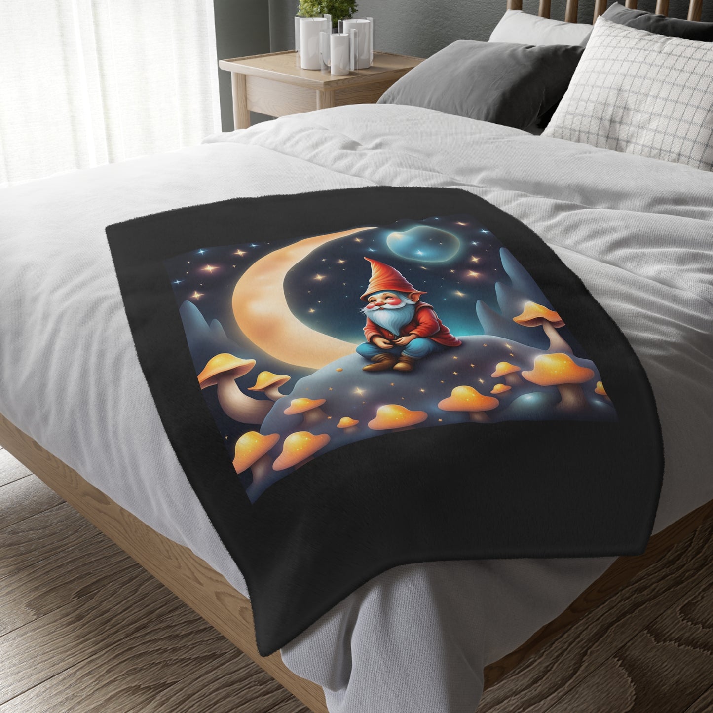 Gnome Home in Space Velveteen Microfiber Blanket (Two-sided print)