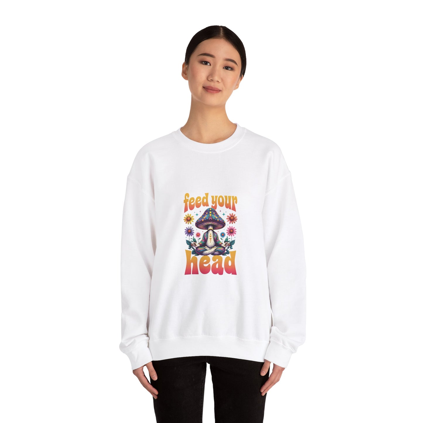 Feed Your Head Mushroom Unisex Heavy Blend™ Crewneck Sweatshirt - Psychedelic Floral Design