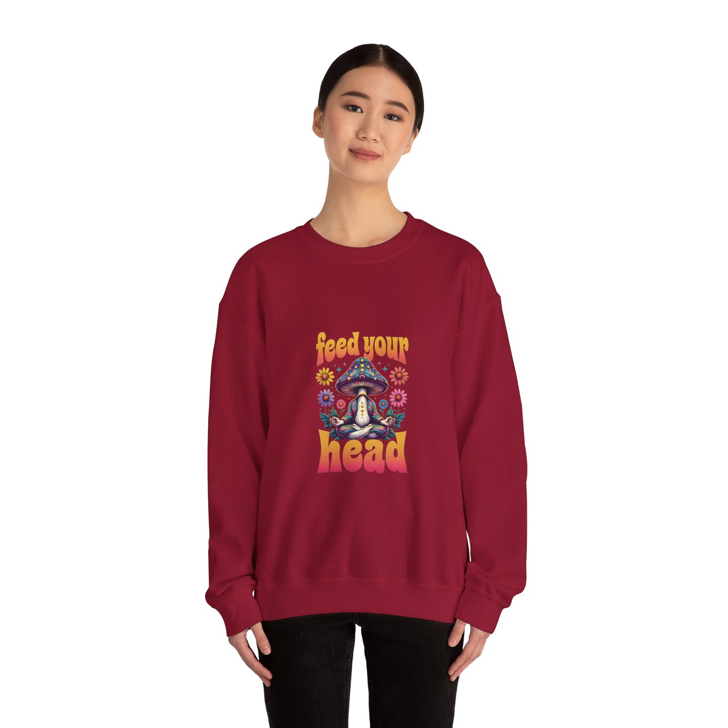 Feed Your Head Mushroom Unisex Heavy Blend™ Crewneck Sweatshirt - Psychedelic Floral Design