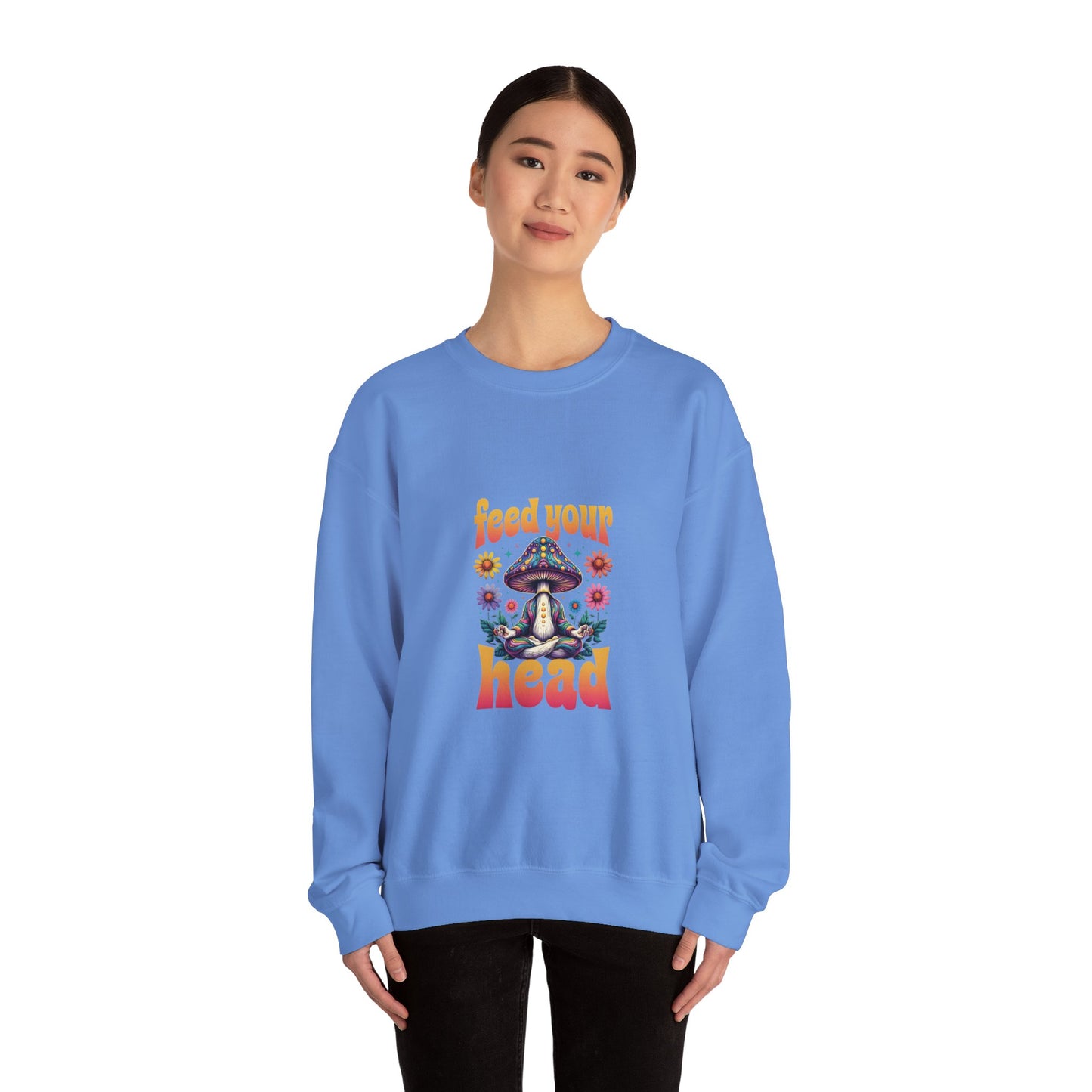 Feed Your Head Mushroom Unisex Heavy Blend™ Crewneck Sweatshirt - Psychedelic Floral Design